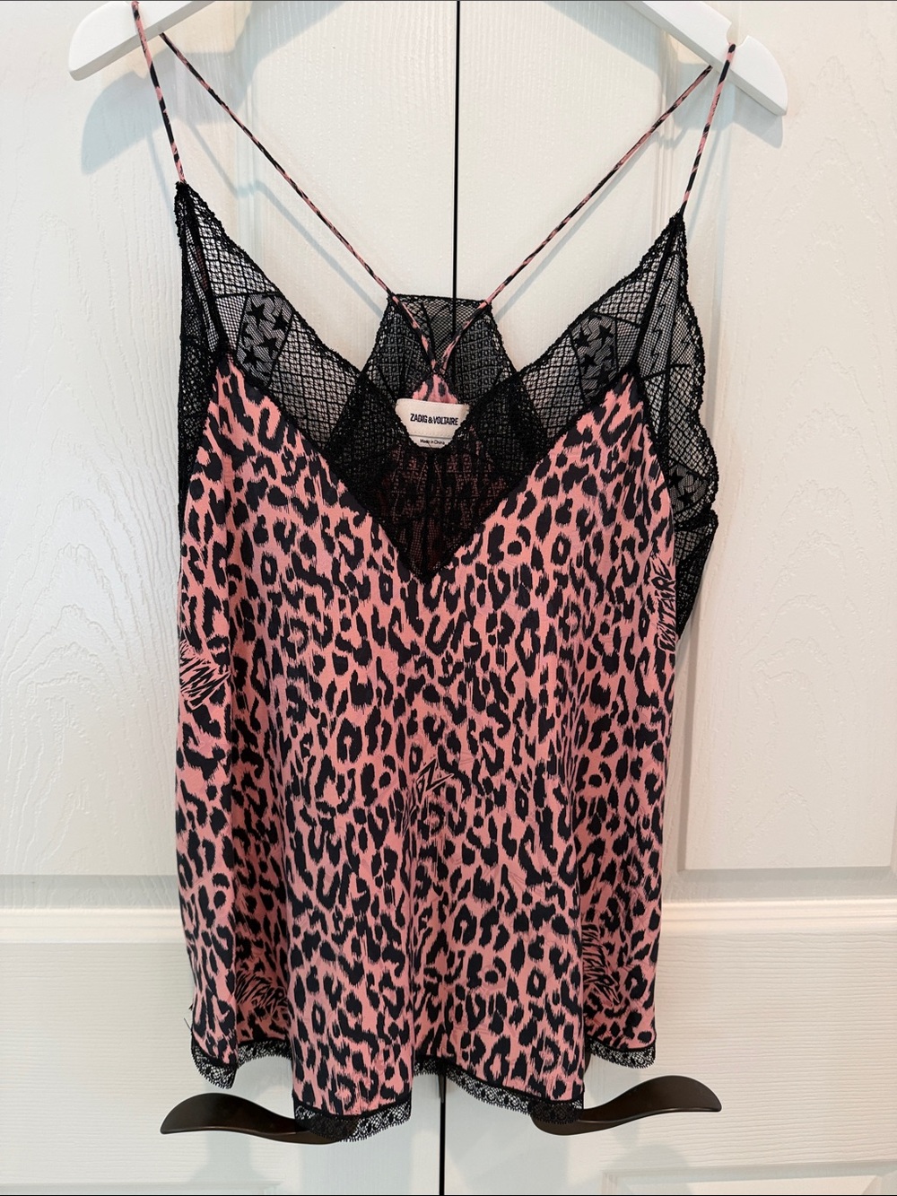 Zadig & Voltaire Christy Camisole Pink and Black Leopard-Print Lace